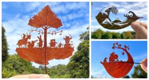 cutting into individual leaves