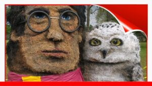 bales of hay get into the Halloween spirit