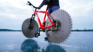 ice bike with circular saws for wheels
